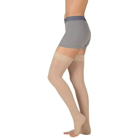 Juzo 10235 15-20 mmHg, Basic, Thigh, FF Short, Silicone, Beige - Size I, Extra Small.