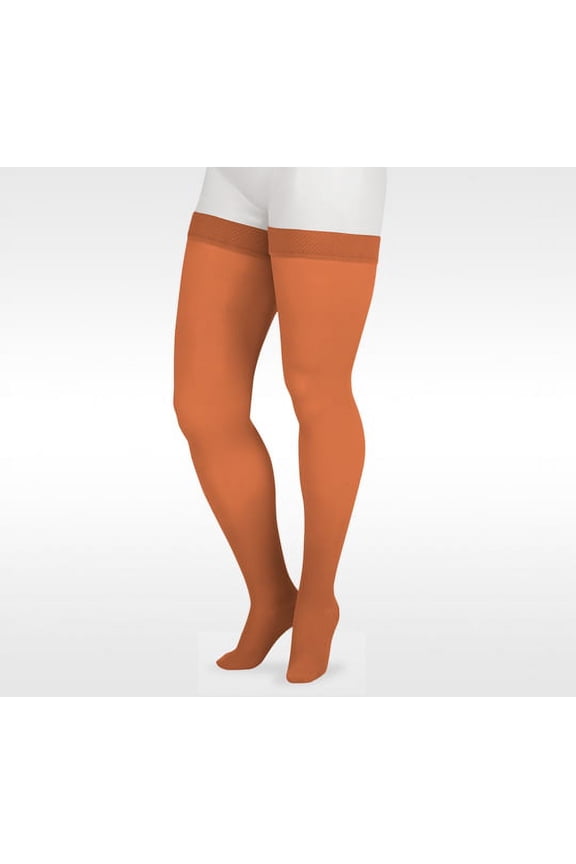 Juzo 2000AGFFSB57 II Soft 15-20 mmHg Full Foot Thigh High Compression Stockings With Lace Silicone Border - Cinnamon44; II - Small