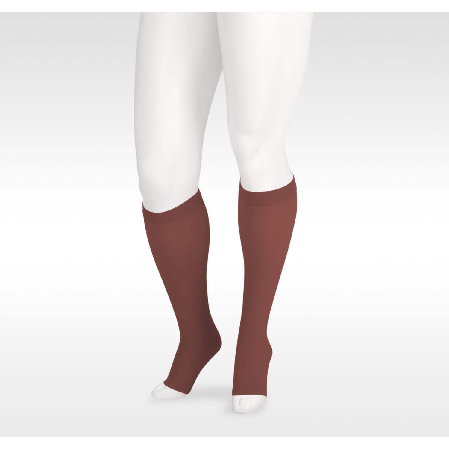 Juzo 2001ADSB53 I I Soft Knee High Open Toe Regular 20-30mmHg with Silicone Border - Chocolate