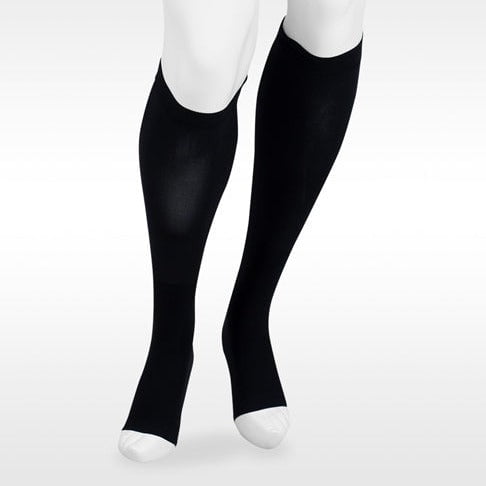 Juzo 6091 Dual Stretch Open Toe Knee Highs - 20-30 mmHg Short Black V
