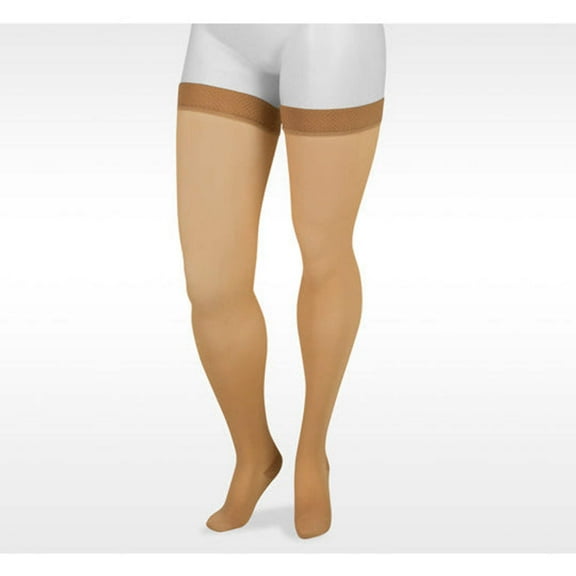 Juzo Basic Thigh High Stocking - Full Foot Beige Silicone, Size 1, Extra Small, Compression 12-16 m