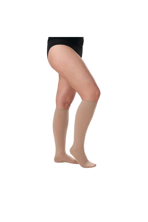 Dynamic 30-40 mmHg Compression Stockings, Knee High, 3.5 CM Silicone Band, Closed Toe | Compression Socks for Severe Varicosities & Edema, Post-Op | Beige, Large MAX (IV)