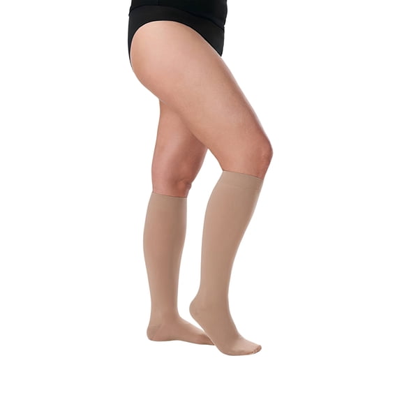 Juzo Dynamic 30-40 mmHg Compression Stockings, Knee High, 5 CM Silicone Band, Closed Toe | Compression Socks for Severe Varicosities & Edema, Post-Op & Sclerotherapy | Beige, Small (II)
