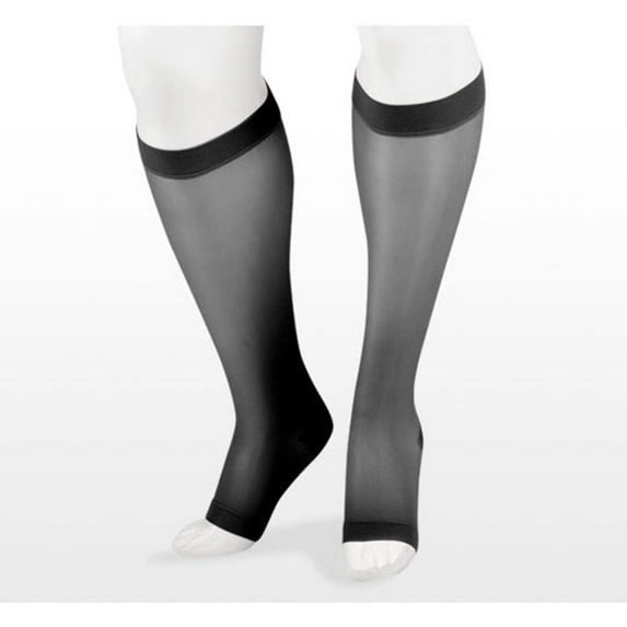 Juzo Naturally Sheer Compression Knee High Short Open Toe 15-20mmHg, II, Black