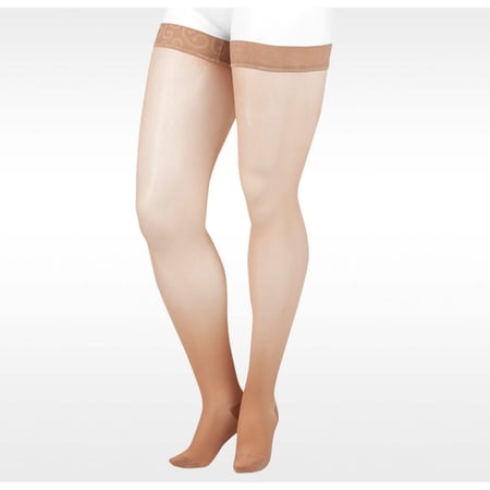 Juzo 2101 Naturally Sheer Closed Toe Thigh Highs w/ Lace Band - 20-30 mmHg Reg Beige II