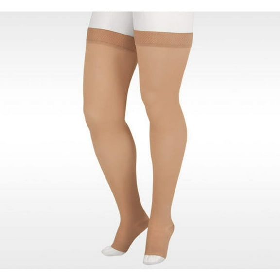 Juzo Soft 2000 Open Toe Thigh Highs w /Silicone Band - 15-20 mmHg Reg Beige II