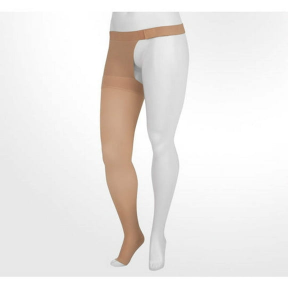 Juzo Soft Thigh With Waist Attachment 30-40mmHg Open Toe Left Leg, I, Beige