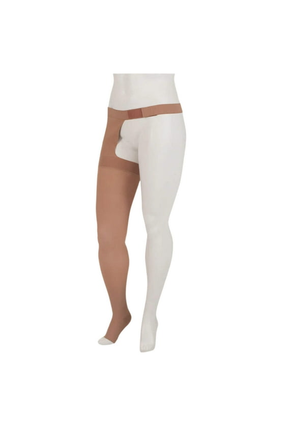 Juzo Varin Thigh High w/Waist Attachment 40-50mmHg Open Toe Left Leg, III, Beige