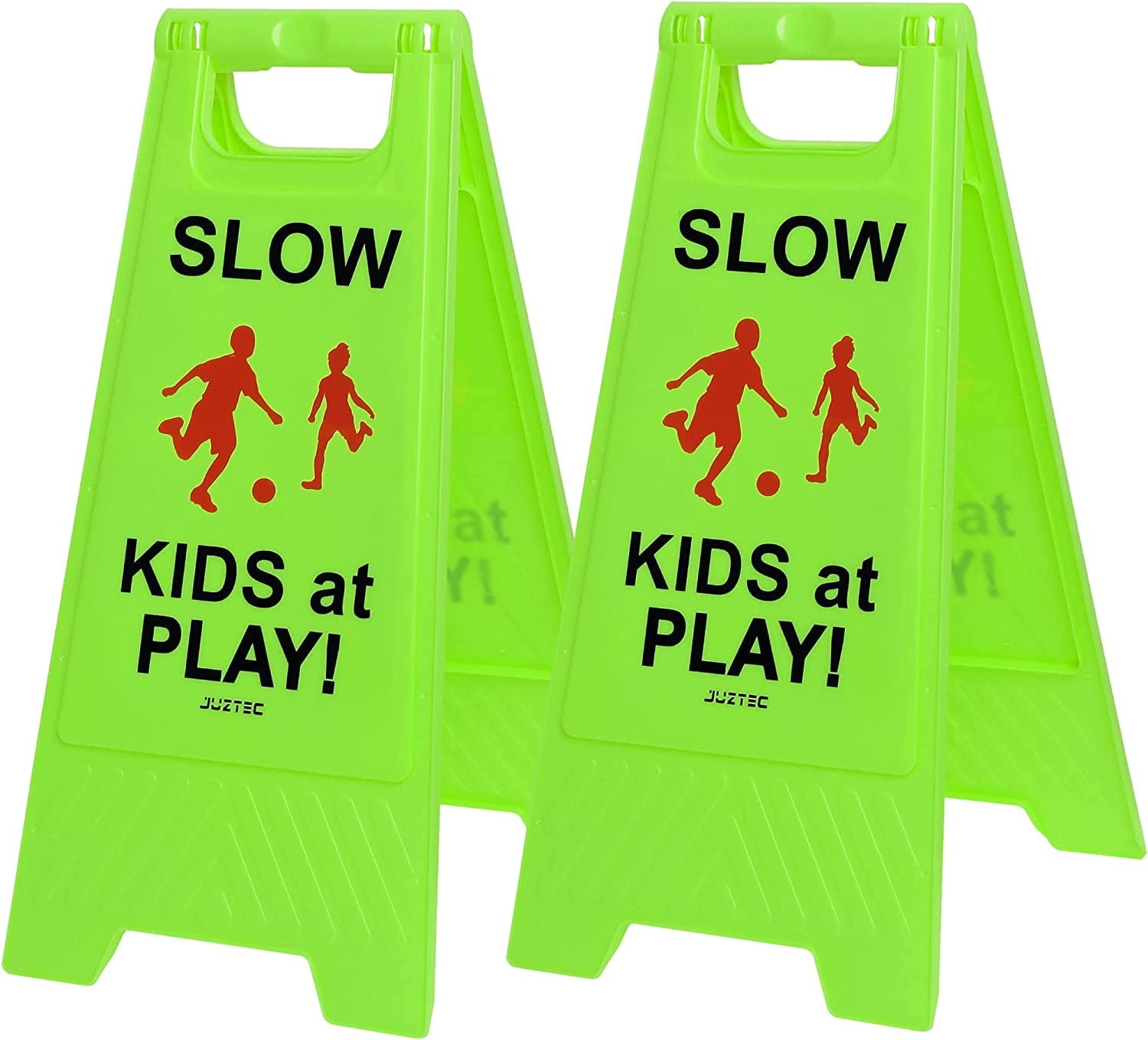 Green PVC Slow Kids at Play Safety Signs, Double-Sided (2-Pack)