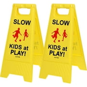 Juztec Slow Children at Play Safety Signs For Street, Kids At Play Sign For Street, Down Neighborhoods Crossing traffic outdoor signs (2 Pack Yellow)
