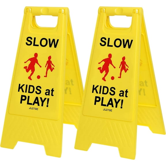 Juztec Slow Children at Play Safety Signs For Street, Kids At Play Sign For Street, Down Neighborhoods Crossing traffic outdoor signs (2 Pack Yellow)