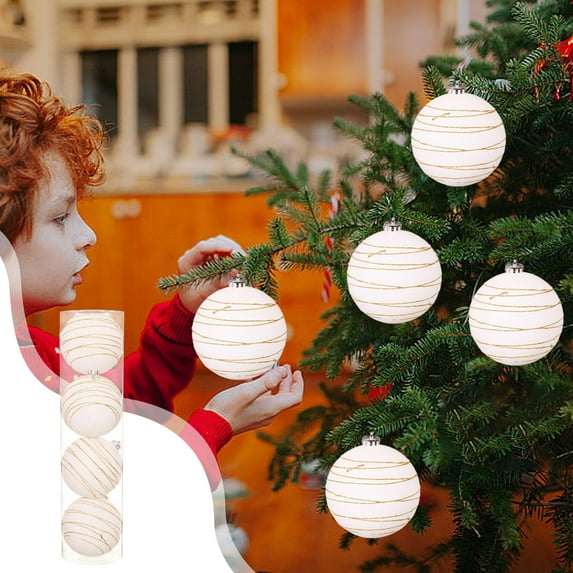 Jvbtvb 4 Pcs Oversized Flocked Christmas Ball Ornaments (12cm), Circle Painted Tree Decor Set, Jumbo Hanging Orbs for Holiday Festive Decor