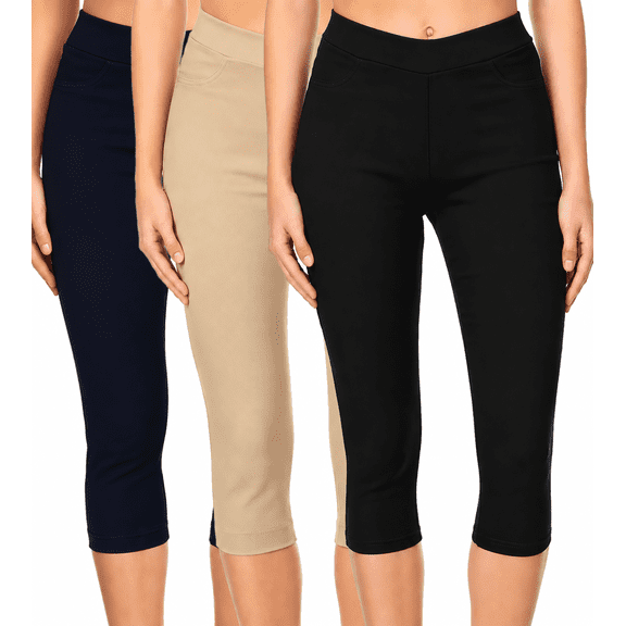 Jvini 3 Pack Women's High Waisted Capri Pants Stretch Jean Style Cropped Capris S-3XL Plus Size Available