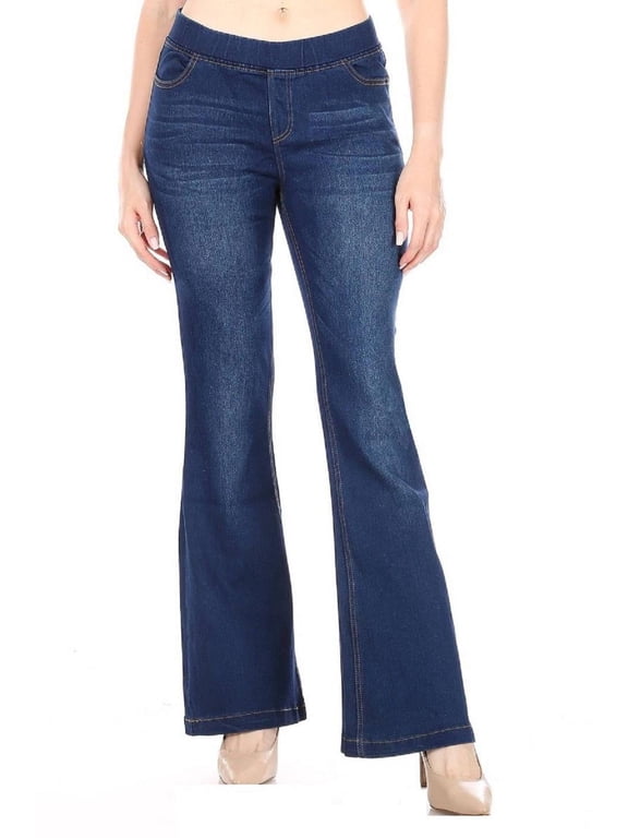 Women's Flare Jeans Pull-On Slimming High Waisted Flared Denim Jeggings Dark Wash