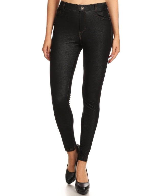 Women's High Waist Color Knit Denim Jeggings Pull On Stretch Skinny Pants Inseam 29" Sizes S-3XL