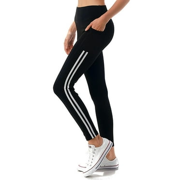 Jvini Women's High Waisted Active Leggings With Side Stripe & Tech Pockets For Yoga Workout Running