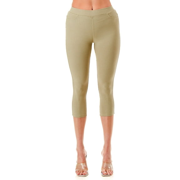 Jvini Women's Mid Rise Stretch Capris Pull On Elastic Waist Capri Jegging Pants Size S-3XL