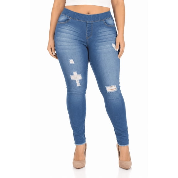 Jvini Women's Plus Size Pull On Denim Jegging With Pockets ,Comfort Elastic Waist ,High Rise 29" Inseam