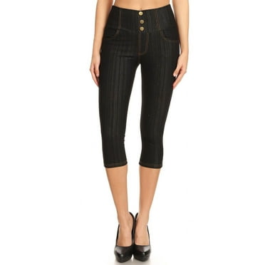 Jvini Women's Pull On Capri Pants Stretch Knit Denim Jeggings With Pockets