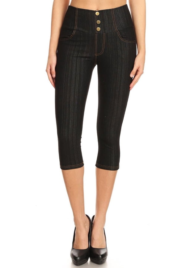 Women's Pull On Capri Pants Stretch Knit Denim Capri Jeggings With Pockets  Size S-3XL