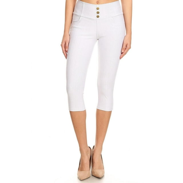 Jvini Women's Pull On Capri Pants Stretch Knit Denim Jeggings With Pockets