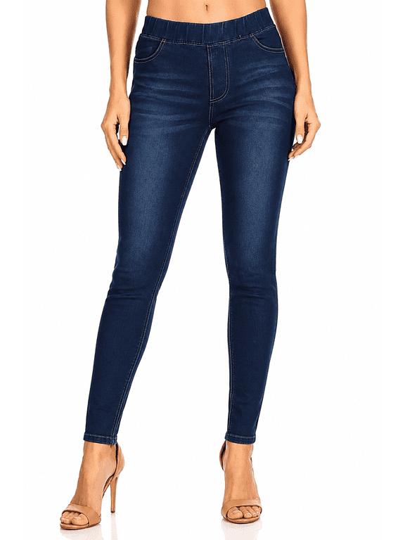 Women's Pull On Skinny Jeans Stretch Denim Jean Jeggings 29" Dark Indigo Wash