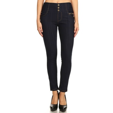 Jvini Women's Pull On Skinny Pants Fleece Lined Stretchy Knit Denim Jeggings With Pockets