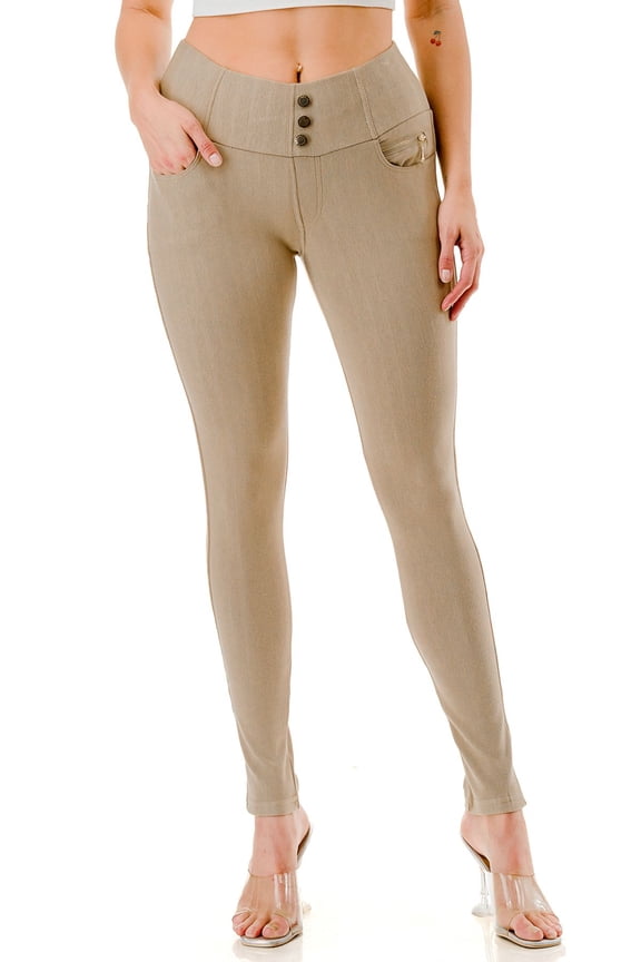 Women's Pull On Skinny Pants Fleece Lined Stretchy Knit Denim Jeggings With Pockets