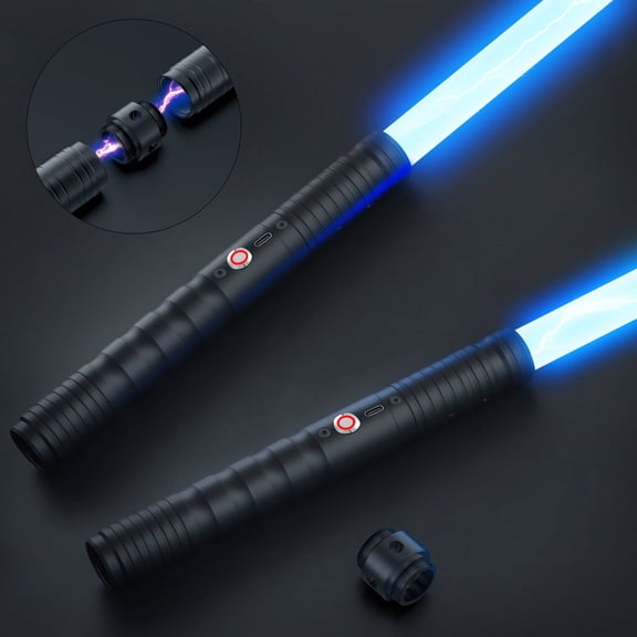 JvmuSaber 2 Packs Lightup Saber RGB Double-Bladed Lightup Saber Toys 12 Colors 4 Sound Modes for Kids and Adults Present, Black