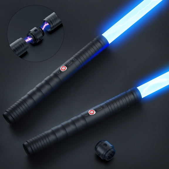 JvmuSaber 2 Packs Lightup Saber RGB Double-Bladed Lightup Saber Toys 12 Colors 4 Sound Modes for Kids and Adults Present, Black