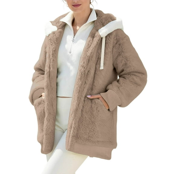 Jwputqe Womens Winer Coats Winter Coats for Women,Womens Coats OuterWear Winter,Fleece,Zip Up,Long Sleeve,Khaki,2XL