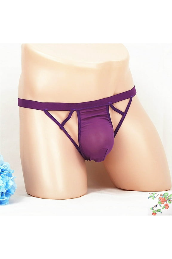  Mensg Strings and Thongs,Thongs For Men,Mens ThongsBreathable,Cooling,Solid,Low Waist,Polyester,Cotton,Purple,One Size