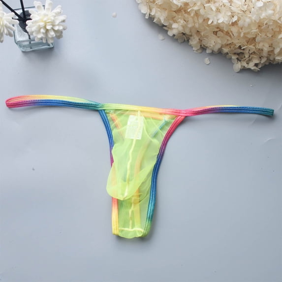 Jwputqe Mensg Strings and Thongs,Thongs,G-string Panties,Breathable,Cooling,Solid,Low Waist,Polyester,Yellow,L (US:8)