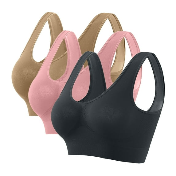 Jwputqe Sports Bras for Women 3 Pack,Sports Bra,Quick Drying,Supportive,Solid,Nylon,Multicolor,M(US:6)