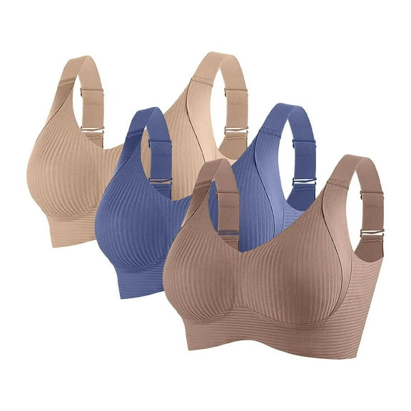 Jwputqe Sports Bras for Women 3 Pack,Sports Bra,Quick Drying,Supportive,Solid,Nylon,Spandex,Khaki,3XL