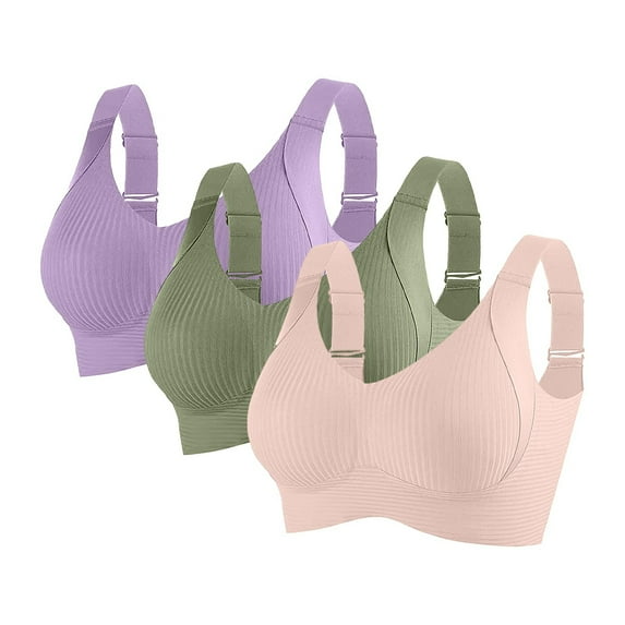 Jwputqe Sports Bras for Women 3 Pack,Sports Bra,Quick Drying,Supportive,Solid,Nylon,Spandex,Pink,2XL