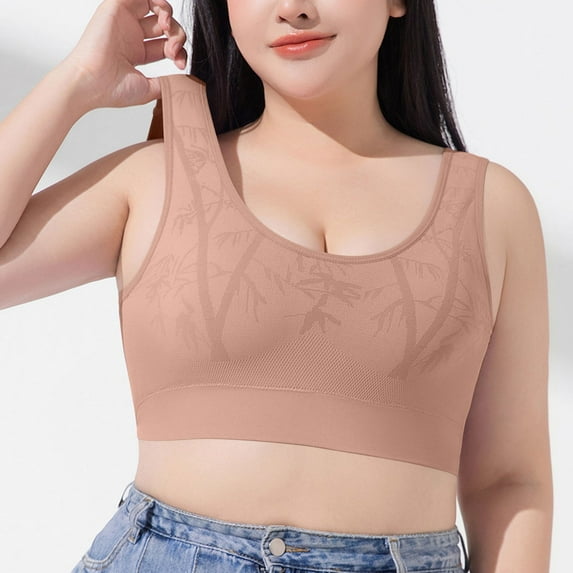 Jwputqe Sports Bras for Women,Sports Bra,Breathable,Seamless,Solid,Nylon,Spandex,Khaki,L