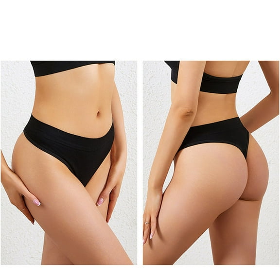 Jwputqe Thongs for Women,Thongs,Thong Panties,Breathable,Fitted,Solid,Low Waist,Nylon,Spandex,Black,L
