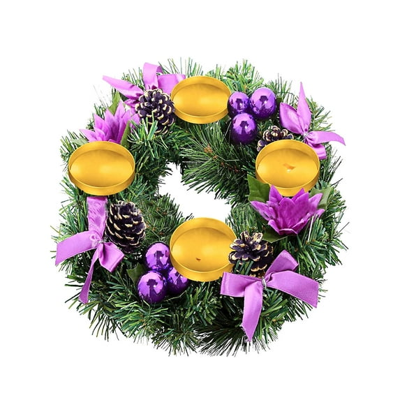 Jwshufel Advent Wreath Candle Holders Christmas Decorations Christmas Garland Lifelike Spruce Branches Sturdy Metal Base Wax Tray Dining Table Mantel Warm Festive Centerpiece 11.8In