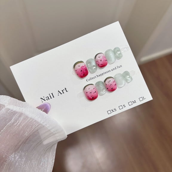 Jx advanced sense wearing nail piece pure handmade summer refreshing fruit series watermelon pinch simple cat eye manicure