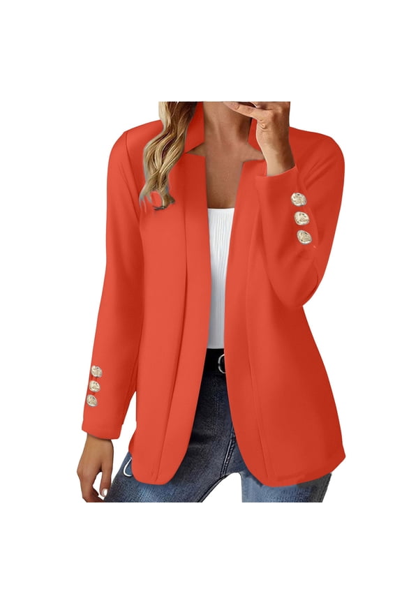 Blazers for Women, Fashion Business Casual Fall Long Sleeve Notch Cardigans Slim Fit Work Cropped Suit Jackets, Women's Coats Orange