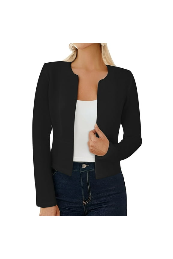 Blazers for Women, Spring and Autumn Long Sleeved Short Jacket Solid Color Short Jacket Suit Jacket, Women's Coats Black