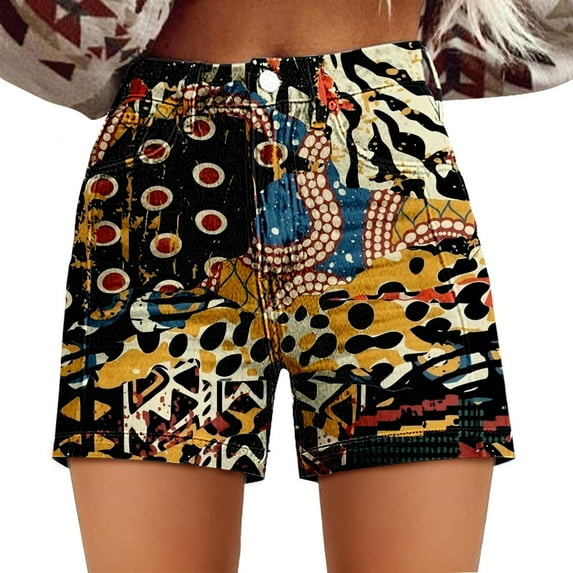 Jxximdong Boyfriend Jeans for Women, Casual High Waist Denim Shorts Relaxed Fit ArtRetro Printed Floral Shorts with Pockets, Black Women's Denim Pants