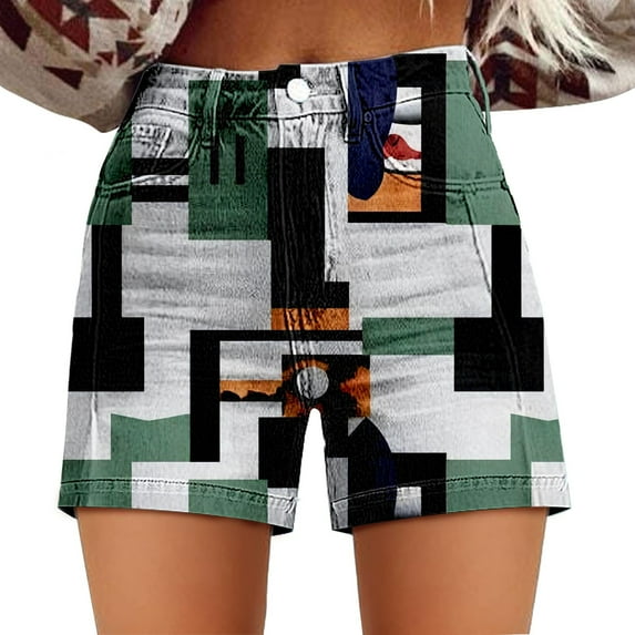 Jxximdong Boyfriend Jeans for Women, Casual High Waist Denim Shorts Relaxed Fit ArtRetro Printed Floral Shorts with Pockets, White Women's Denim Pants