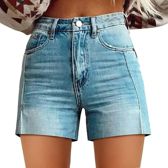Jxximdong Boyfriend Jeans for Women, Casual High Waist Denim Shorts Relaxed Fit ArtRetro Printed Floral Shorts with Pockets, Blue Women's Denim Pants