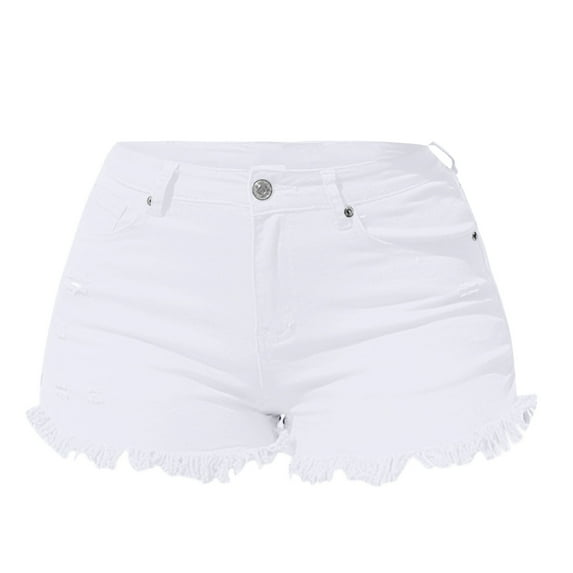 Jxximdong Boyfriend Jeans for Women, Spring/Summer Wash Vintage Worn Solid High Waist Beaded Edge Denim Shorts, White Women's Denim Pants