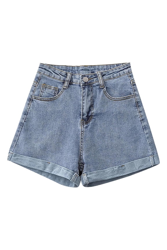 Boyfriend Jeans for Women, Women Mid Waist Hip Wrap Stretch Short Hot Jeans for Summer Casual Daily Beach, Blue Women's Denim Pants