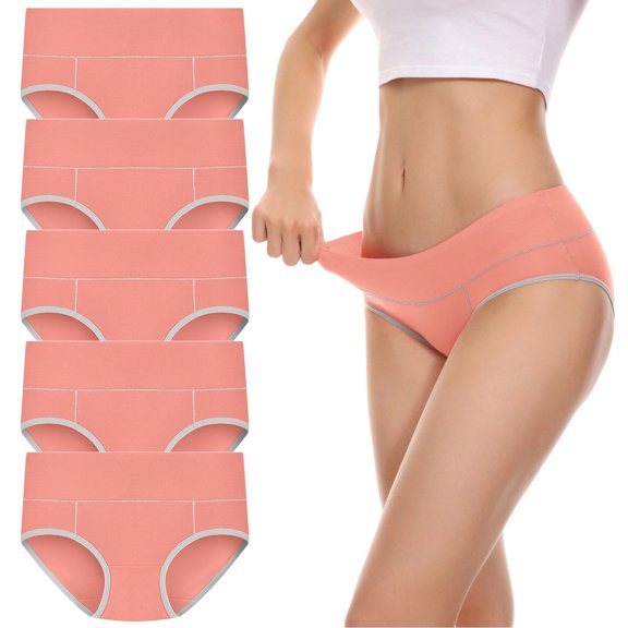 Jxximdong Briefs for Women 5 Pcs Solid Color Underwear Summer Breathable Mid Waist Bikinis Women's Underwear Orange