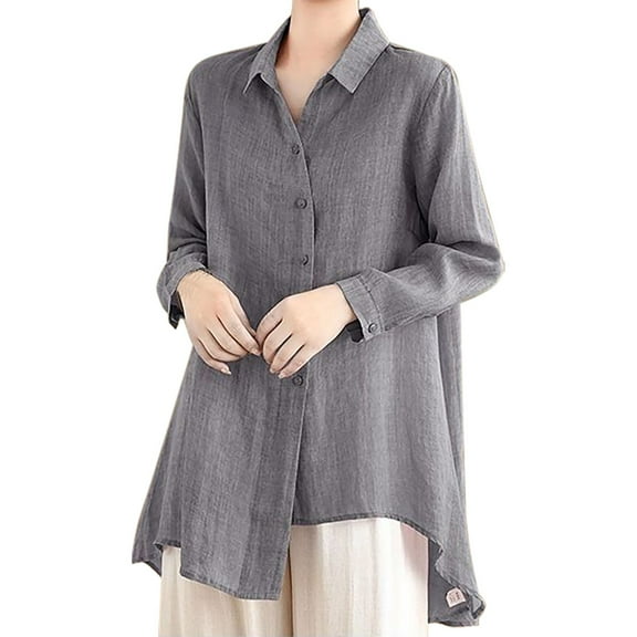 Jxximdong Button Down Shirts for Women, Mid Length Irregular Casual Temperament Wears Women's Shirt, Gray Women's Blouses
