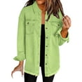 thumbnail image 1 of Jxximdong Button Down Shirts for Women, Washed Denim Shirt Jacket Fashion Casual Women's Jacket, Green Women's Blouses, 1 of 4
